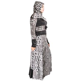 Grey printed polyester abaya 3
