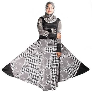 Grey printed polyester abaya 5