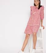 Pink
 printed
 rayon short-dresses
