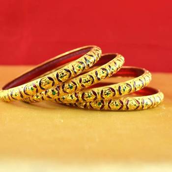 Rajasthani gokharoo,kara churi meenakari,moti,cz,stone,bangles size-2.4,2.6 1