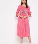 Pink embroidered rayon short-dresses