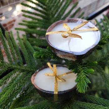 INDIBAM's Handmade Premium Coconut Shell Candles(200 ML)with Vanilla Fragrance, Pure Soy Wax & Cotton wick,2Pcs. 1