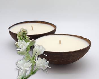 INDIBAM's Handmade Premium Coconut Shell Candles(200 ML)with Vanilla Fragrance, Pure Soy Wax & Cotton wick,2Pcs. 2