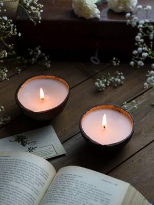 INDIBAM's Handmade Premium Coconut Shell Candles(200 ML)with Vanilla Fragrance, Pure Soy Wax & Cotton wick,2Pcs. 4