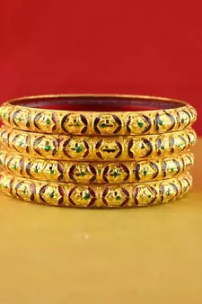 Rajasthani gokharoo,kara churi meenakari,moti,cz,stone,bangles size-2.4,2.6