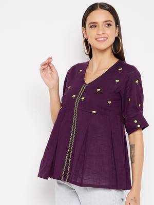 Purple embroidered rayon cotton-tops 4