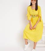 Yellow embroidered rayon short-dresses