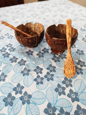 INDIBAM's Set of Coconut Shell Dessert Bowls with coconut wood Spoons; Ice-Cream, Desserts & Pudding Bowl. 2