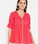 Peach embroidered cotton cotton-tops