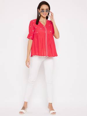 Peach embroidered cotton cotton-tops 2