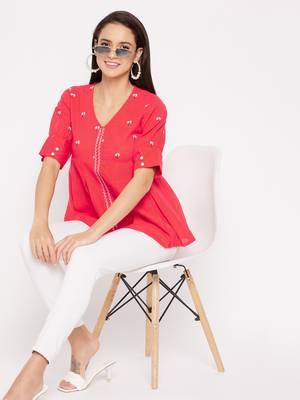 Peach embroidered cotton cotton-tops 3