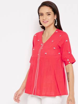 Peach embroidered cotton cotton-tops 4