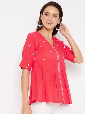 Peach embroidered cotton cotton-tops 5