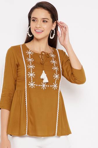 Gold embroidered rayon party-tops