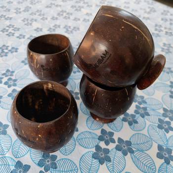 INDIBAM's Organic Hand Made Coconut Shell Juice, Shakes cold drink Glass , 350 ML, (Set of 4 Pcs) 							 1