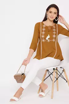 Gold embroidered rayon party-tops