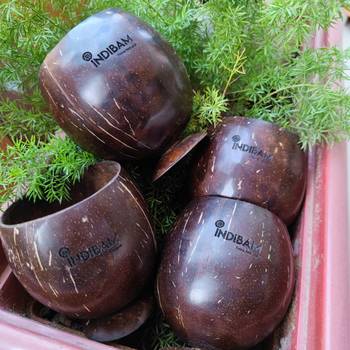 INDIBAM's Organic Hand Made Coconut Shell Juice, Shakes cold drink Glass , 350 ML, (Set of 4 Pcs) 							 2