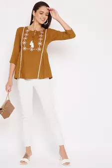 Gold embroidered rayon party-tops