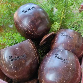 INDIBAM's Organic Hand Made Coconut Shell Juice, Shakes cold drink Glass , 350 ML, (Set of 4 Pcs) 							 3