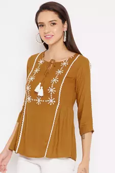 Gold embroidered rayon party-tops
