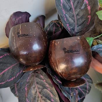 INDIBAM's Organic Hand Made Coconut Shell Juice, Shakes cold drink Glass , 350 ML, (Set of 4 Pcs) 							 5