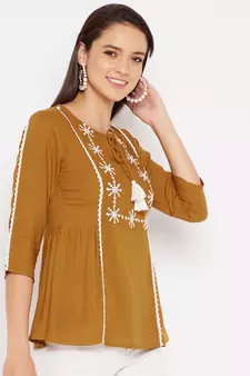 Gold embroidered rayon party-tops