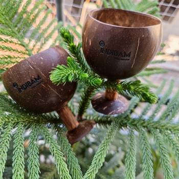 INDIBAM's Polished Coconut Wine Cup,450ML,Coconut Glass- Ideal for White Or Red Wine, Natural Brown colour.2 Pcs. 1