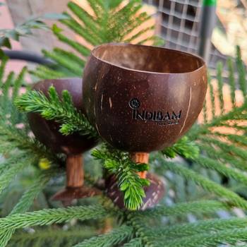 INDIBAM's Polished Coconut Wine Cup,450ML,Coconut Glass- Ideal for White Or Red Wine, Natural Brown colour.2 Pcs. 3