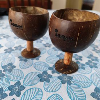 INDIBAM's Polished Coconut Wine Cup,450ML,Coconut Glass- Ideal for White Or Red Wine, Natural Brown colour.2 Pcs. 4