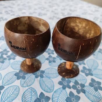 INDIBAM's Polished Coconut Wine Cup,450ML,Coconut Glass- Ideal for White Or Red Wine, Natural Brown colour.2 Pcs. 5