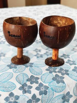 INDIBAM's Polished Coconut Wine Cup,450ML,Coconut Glass- Ideal for White Or Red Wine, Natural Brown colour.2 Pcs. 6