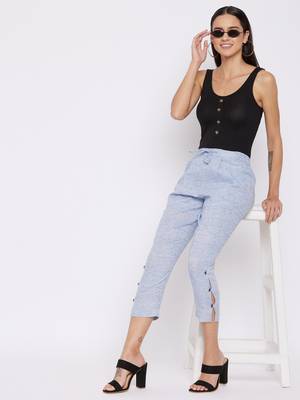 Blue plain cotton trousers 1