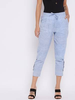 Blue plain cotton trousers 2