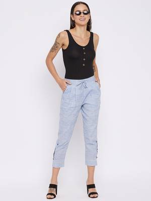 Blue plain cotton trousers 3