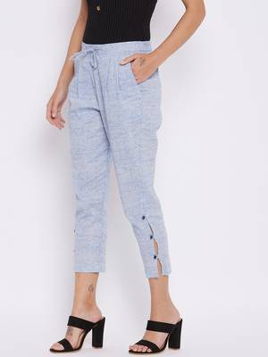Blue plain cotton trousers 4