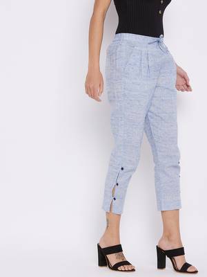 Blue plain cotton trousers 5