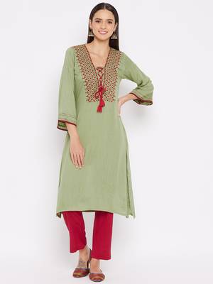 Green embroidered rayon kurtas-and-kurtis 1