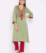 Green embroidered rayon kurtas-and-kurtis