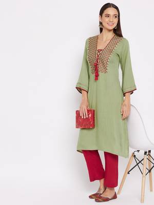 Green embroidered rayon kurtas-and-kurtis 2