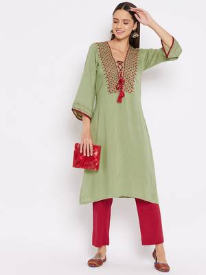 Green embroidered rayon kurtas-and-kurtis 3