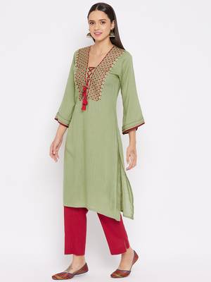 Green embroidered rayon kurtas-and-kurtis 4