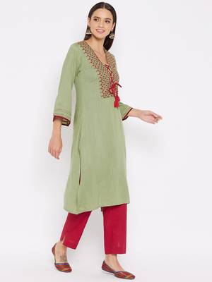 Green embroidered rayon kurtas-and-kurtis 5