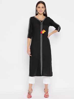Black plain rayon kurtas-and-kurtis 1