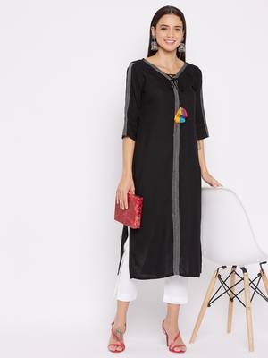 Black plain rayon kurtas-and-kurtis 2