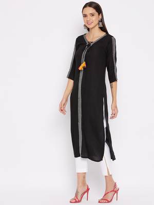 Black plain rayon kurtas-and-kurtis 3