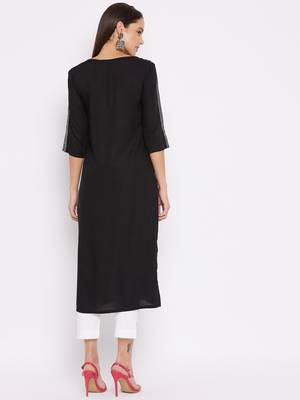 Black plain rayon kurtas-and-kurtis 5