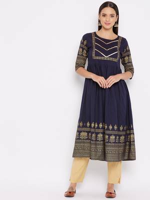 Navy-blue printed cotton cotton-kurtis 1