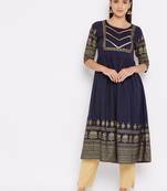 Navy-blue printed cotton cotton-kurtis