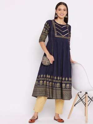 Navy-blue printed cotton cotton-kurtis 2