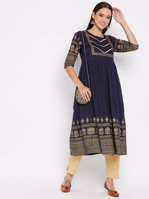 Navy-blue printed cotton cotton-kurtis 3